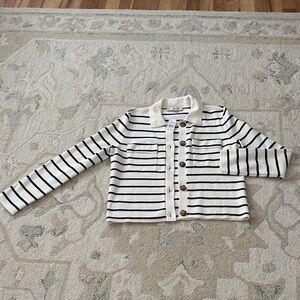 LOFT Women’s Button Down Sweater - Cream and Navy Stripes